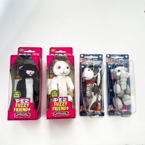 PEZ FRIENDS Fuzzy Friends Plush Toy Collection - Black, White, Multicolor